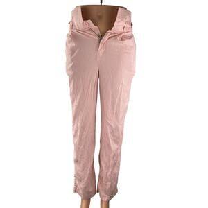 Fleur du Mal Women's Pink Silk Wool Mid Rise Slim Straight Leg Trousers Pants 0